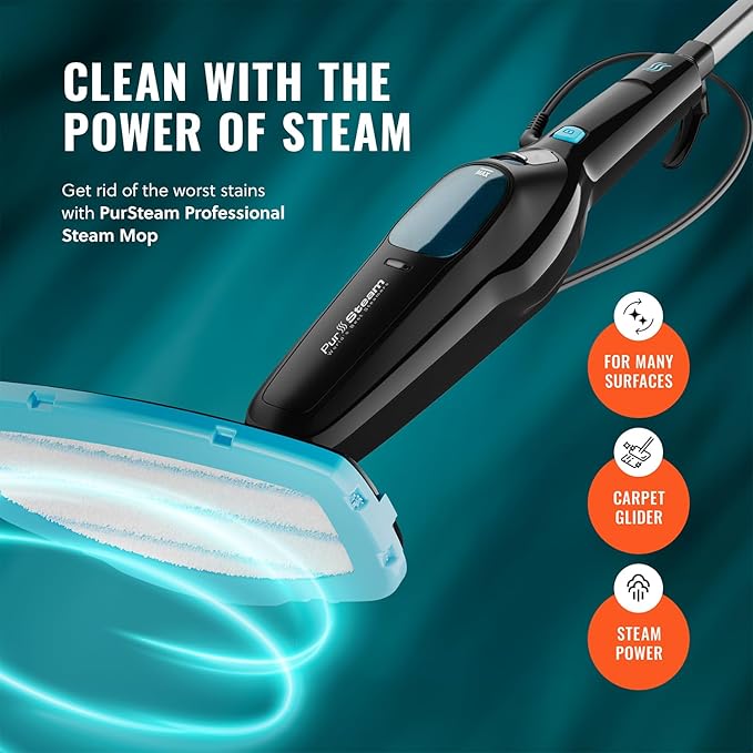 PurSteam Professional Steam Mop | Multi-Surface Floor Cleaner for Hardwood, Tile, Laminate & Carpet | Fast Heating, Lightweight & Chemical-Free Cleaning