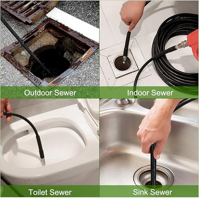 Sewer Jetter Kit 100FT for Pressure Washer, 5800PSI Drain Cleaner Hose 1/4 Inch NPT Corner Rotating and Button Nose Sewer Jetting Nozzle Spanner Waterproof Tape Pearl Corsage Pin
