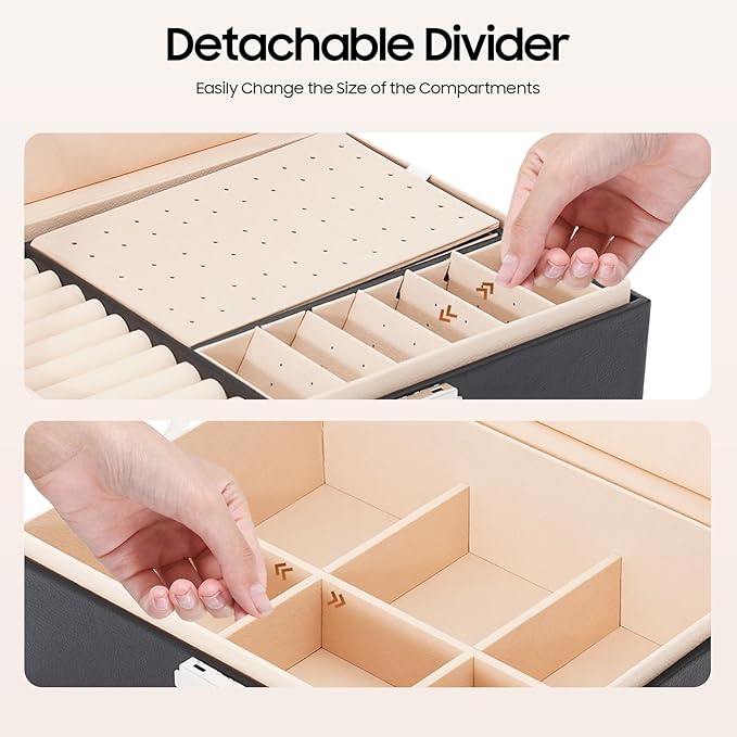 2-Layer Pink Jewelry Box Organizer with Lock,PU Leather Jewelry Chest for Women Girls,Jewellery Holder Organizer Box for Necklace Earrings Rings Bracelets