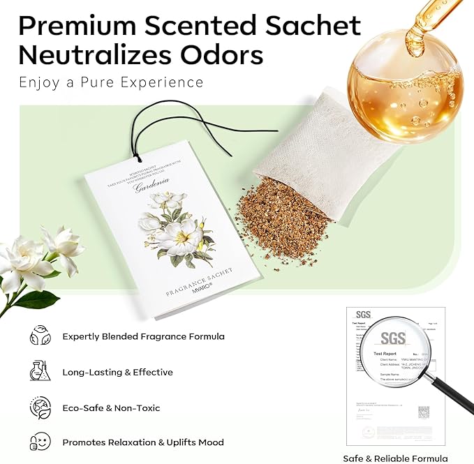 MYARO Scented Sachet House Air Freshener - 12 Pack Long Lasting Gardenia Fragrance Deodorizer for Home Closet Drawer Car