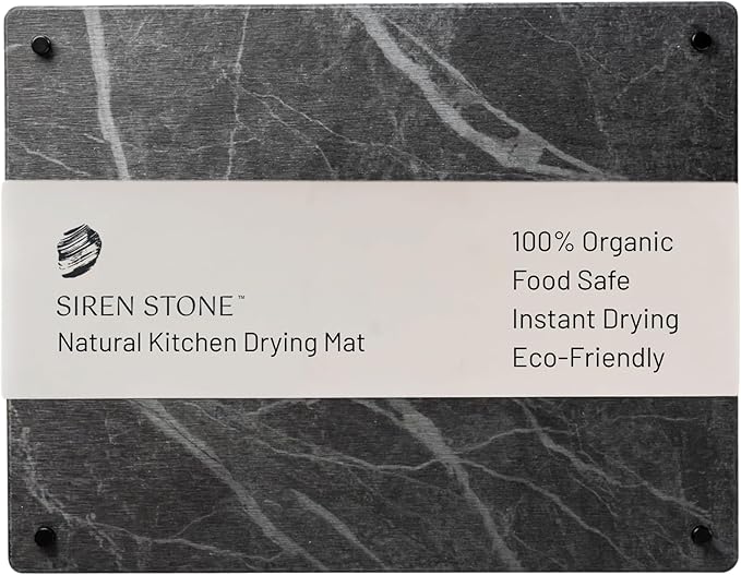 LARGE Siren Stone Natural Dish Drying Mat for Kitchen Counter - Premium Diatomaceous Earth Mat | Quick Drying, Super Absorbent | Non-Toxic, BPA-Free, Eco-Friendly | Female-Founded USA Brand (18"x14")