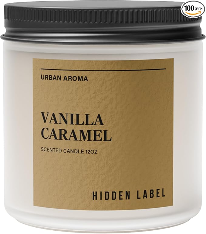 Hidden Label Vanilla Caramel Scented Candle, 12oz 2 Wick Non Toxic Candles for Home Scented, Natural Soy Wax Clean Burning Aromatherapy Candle, 70H Long Lasting for Gifts Stress Relief & Relaxation