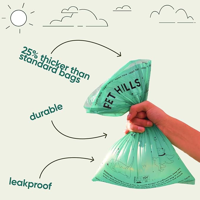 Pet Hills Heavy Duty Compostable Dog Poop Bags – 270 Count, 25% Thicker, Leakproof & Unscented Refills, Fits All Dispensers, Plant-Based, TÜV OK Compost HOME Certified