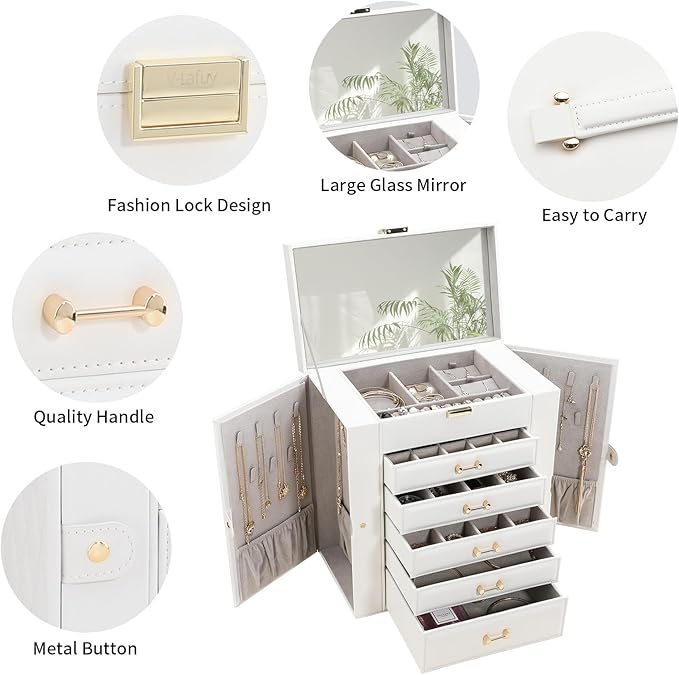 Jewelry Box for Women, Large Jewelry Organizer Tary, Jewelry Holder Organizers and Storage for Earring, Ring, Necklace, Bracelets(White)