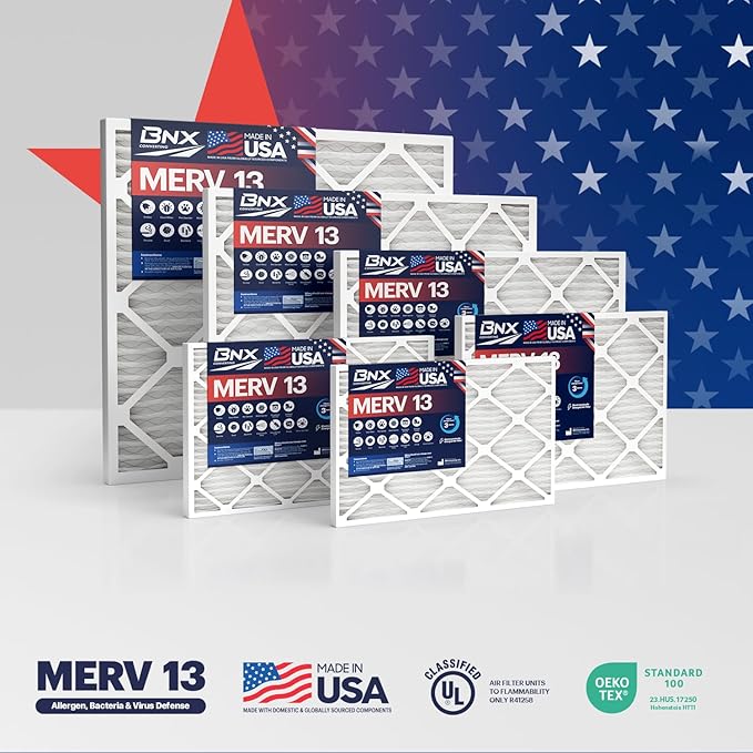 BNX TruFilter 20x24x1 Air Filter MERV 13 (12-Pack) - MADE IN USA - Electrostatic Pleated Air Conditioner HVAC AC Furnace Filters for Allergies, Pollen, Mold, Bacteria, Smoke, Allergen, MPR 1900 FPR 10