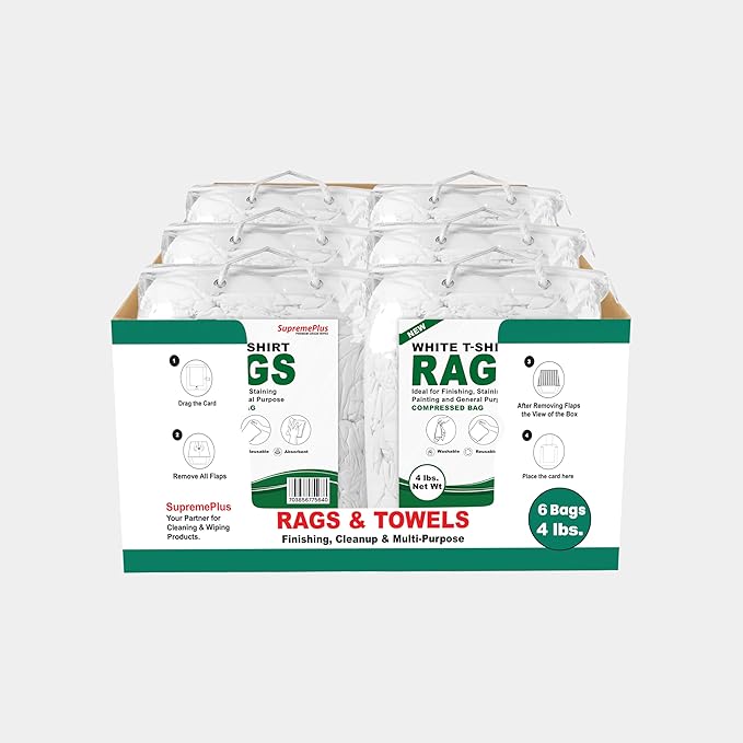 Premium White T-Shirt Cleaning Rags (4 lbs. Bag - Pack of 6) – White Cotton Rags for Cleaning, Staining, Painting, Oil, Grease & Dust Removal – Shop Rags Bulk for Multipurpose use