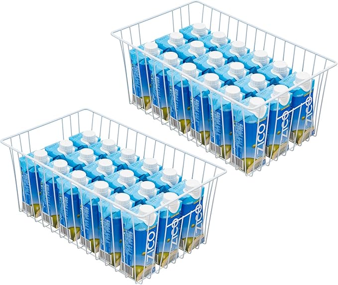 Nprohuge Upright Freezer Organizer Bins， Freezer Baskets for 16, 17, 21 cu.ft Standup Freezer, Wire Storage Baskets with Built-in Handles, 4Pcs , White