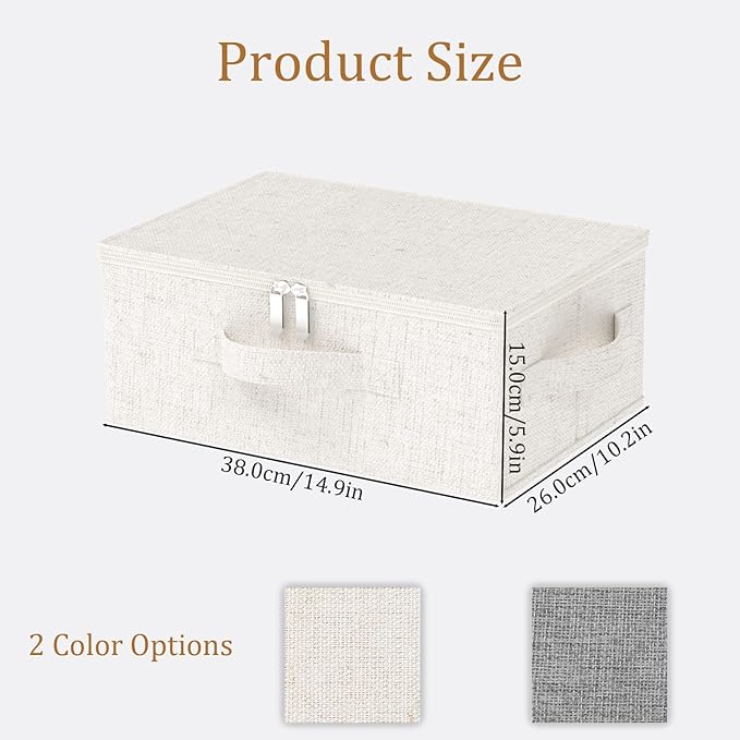 ENUMAIL Underbed Storage Box with Lid, Foldable Clothes Organizers, Home Organising Baskets for Clothes, Shoes, Blankets, Pillows, 14.9x10.2x5.9Inches, Beige, 2 Pack