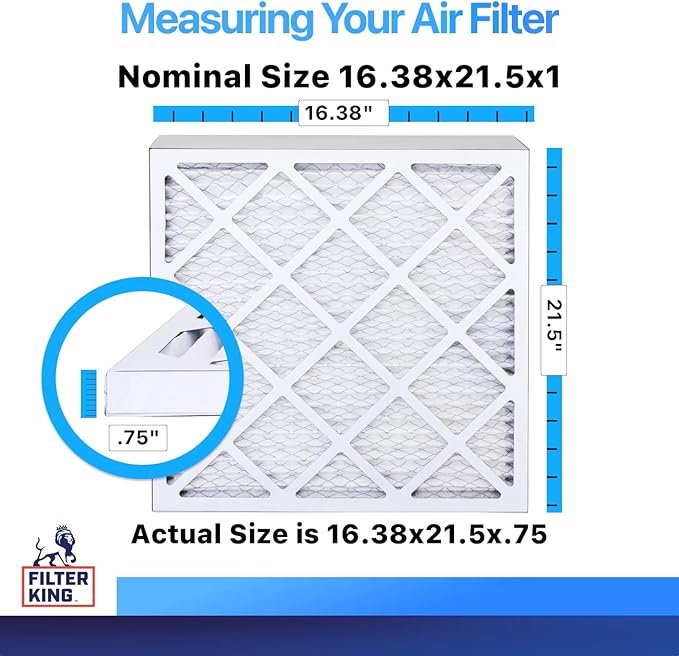 Filter King 16.38x21.5x1 Air Filter | 4-PACK | MERV 8 HVAC Pleated A/C Furnace Filters | MADE IN USA | Actual Size: 16.38 x 21.5 x .75"