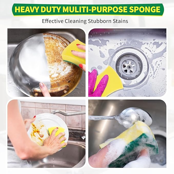 HOMERHYME Heavy Duty Sponges 60 Pack, Sponges Kitchen Double-Side Scratch-Free Dish Sponges, Sturdy Kitchen Sponge For Dishes, Multipurpose Cleaning Supplies For Home And Kitchen, Bathroom & Household