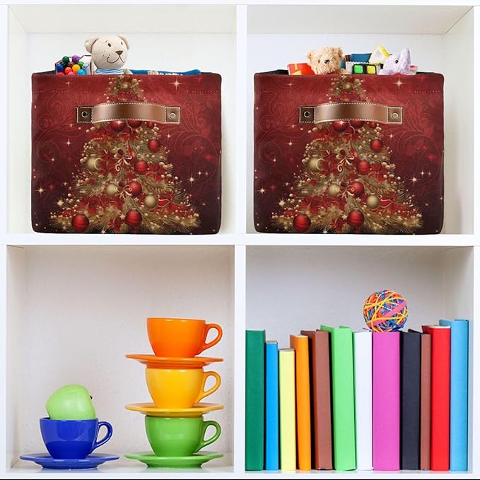 ALAZA Merry Christmas Snowman Red Star Foldable Storage Box Storage Basket Organizer Bins with Handles for Shelf Closet Living Room Bedroom Home Office 2 Pack