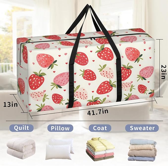 Extra Large Storage Bag with Zipper 54 Gallon Moving Bags Heavy Duty Christmas Tree Storage Bag Packing Bags for Moving, Storage Totes Duffle Bag Waterproof Containers for Organizing (Strawberries)