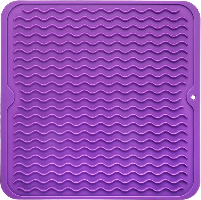 MicoYang Silicone Dish Drying Mat for Multiple Usage,Easy clean,Eco-friendly,Heat-resistant Silicone Mat for Kitchen Counter or Sink,Refrigerator or Drawer liner Purple M 12 inches x 12 inches