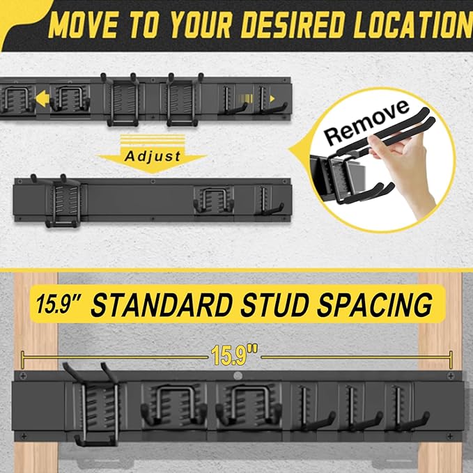 SAMRELAX 64'' Garage Tool Organizer Wall Mount, 18 PCS Adjustable Garden Tool Hanger Rack, Garage Hooks Heavy Duty, Shovel Holder Wall Mount, Storage Hooks for Hanging in Garage