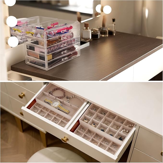 Jewelry Box Organizer，Acrylic Storage Organizer with 5 Drawers Adjustable Velvet Trays grid size Jewelry Storage Box Clear Jewelry Organizer Gift for Women Girls (5 layer)