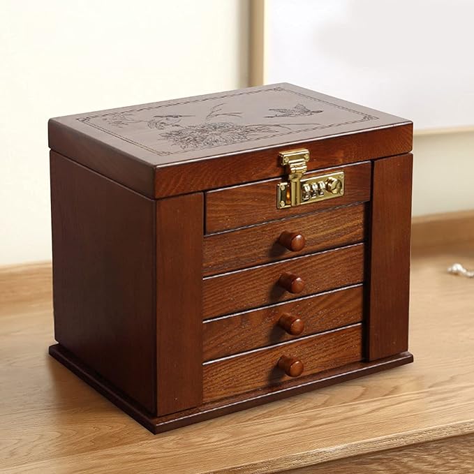 Eapmic Extra Large 5 Layers Wooden Jewelry Box Jewelry Case Cabinet Armoire Ring Necklacel Gift Storage Box Organizer(5 Layers,Brown,Style 4)