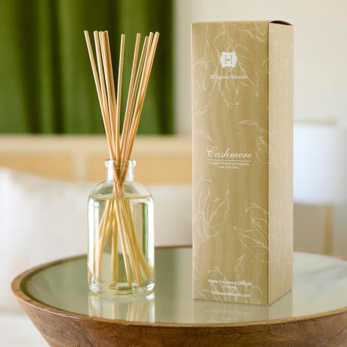 Hillhouse Naturals Reed Diffuser Set - Cashmere Scent Diffuser - Reed Diffusers for Home with Long Lasting Fragrance – 6 oz Oil – Diffuse Time 4-6 Months – Made in The USA
