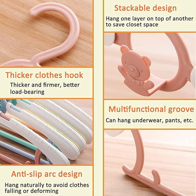 HGYZE Baby Hangers for Closet, Non-Slip 11"-14" Adjustable Infant Clothes Hanger for Nursery, 0-18yrs Plastic Kid Hanger Clothing Organizer, Children Pink Plastic Rack for Newborn Toddler Coat, 20pcs