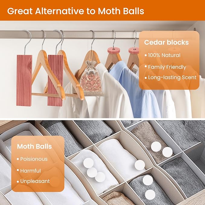 Homode Cedar Blocks for Clothes Storage, Set of 30, Cedar Chips for Closets and Drawers, Aromatic Cedar Wood Balls and Cedar Sachets, Cedar Closet Freshener