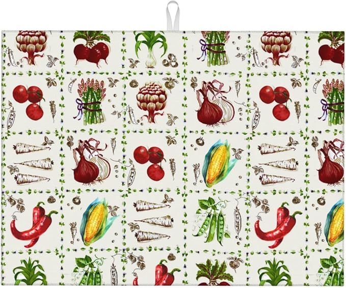 Vegetables Peppers Corn Dish Drying Mat 18x24 For Kitchen Counter Absorbent Microfiber Dishes Pad Dish Drainer Rack Mats Fast Dry Kitchen Accessories
