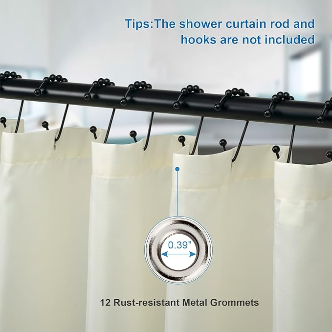 Amazer Ivory Shower Curtain Liner, Ivory Fabric Shower Liner, 2-in-1 Bathroom Shower Curtain and Liner, 12 Grommet Holes, Water Proof, Machine Washable, Hotel Quality, 72 x 72 Inches