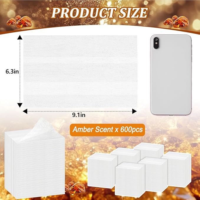 Heigble 600 Count Dryer Sheets Bulk Fabric Softener Amber Scent Dryer Sheets Naturally Softens and Removes Static Cling, Ideal for Large Households, Sensitive Skin