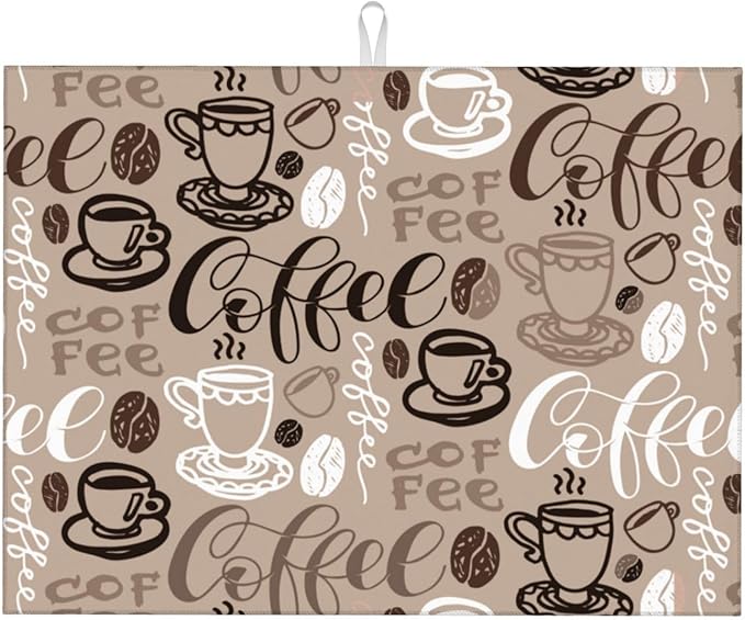 Coffee Mat Coffee Cup Dish Drying Mat for Kitchen Counter Microfiber Absorbent Dish Draining Reusable Washable Extra Large 18"x24" (Brown, 18x24in)