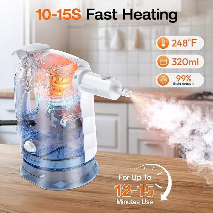 ScrubWiz 10-in-1 Steam Cleaner, Steam Mop & Detachable Handheld Steam Cleaner, 320ml Water Tank, 10s Fast Heating, Portable Steamer for Kitchen, Floor, Tiles, Home, BBQ, Ergonomic Handle, Bright White