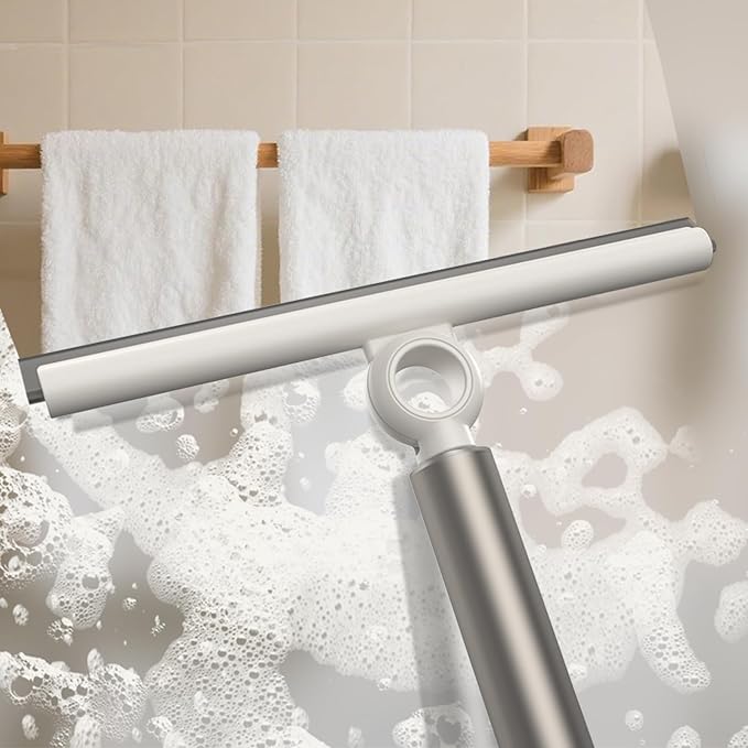 EHOMGUI Extendable Shower Squeegee for Glass Doors, Shower Squeegee with 10-Inch Silicone Blade, Telescoping Handle for Windows and Shower Glass, Silver