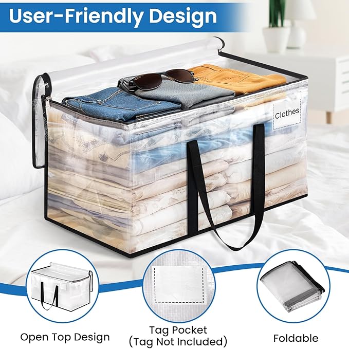 Clear Heavy Duty Extra Large Moving Bags, Reinforced Handle and Double Zipper, Storage Bags Alternative to Moving Box (10 Packs)