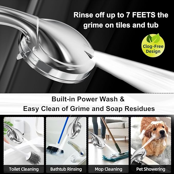 Shower Head,10 Functions High Pressure shower head with handheld, Built-in Pause Mode & Power Wash, Non-Clogging Nozzles High Flow Hand Held Shower Head, Leakproof 6ft Hose&Adjustable Bracket