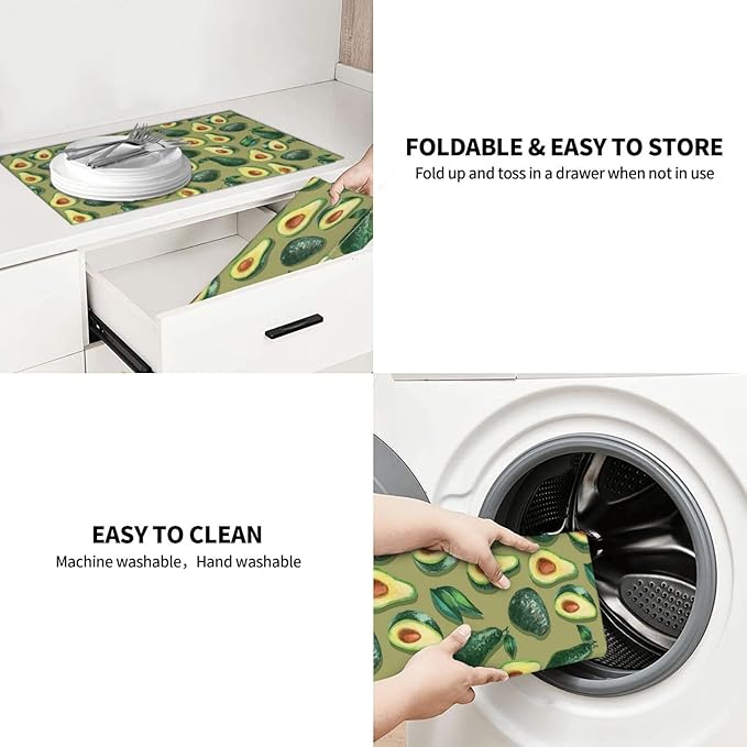 Green Avocado Dish Drying Mat 18x24 For Kitchen Counter Absorbent Microfiber Dishes Pad Dish Drainer Rack Mats Fast Dry Kitchen Accessories