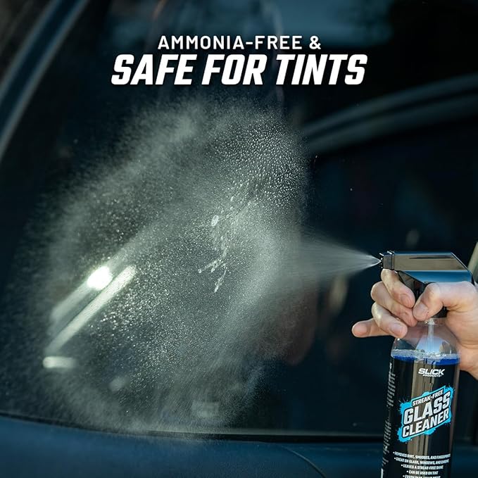 Slick Products Streak-Free Glass Cleaner – Ammonia-Free Window, Mirror, Chrome & Tint Cleaner – Removes Dirt, Smudges & Fingerprints – Ready-to-Use – 32 oz.