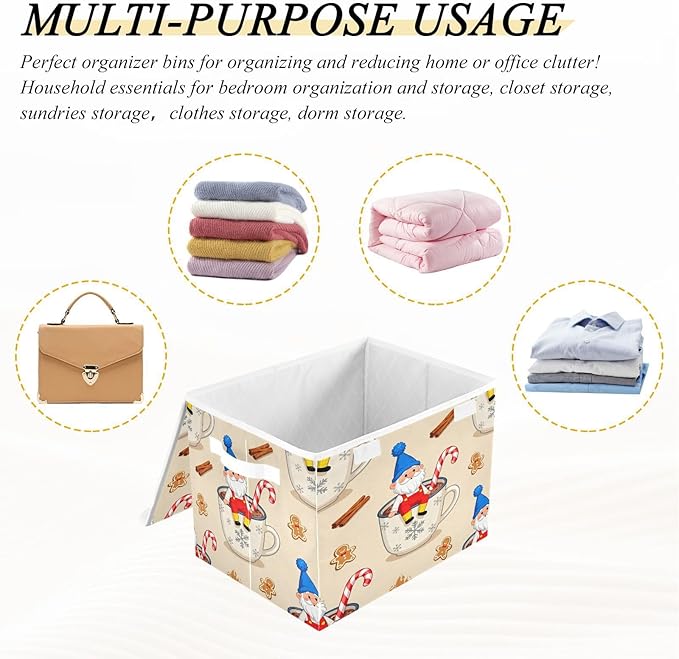 Christmas Cute Gnome Mug Storage Bins with Lids Foldable Storage Basket with Handles Collapsible Large Fabric Organizer Containers for Clothes Shelves Closet Office Home