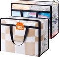 Lifewit 110L Large Clear Clothes Storage Bags, 2 Pack Plastic Vinyl Foldable Moving Bags with Zipper, Closet Organizers and Storage Containers for Blanket, Bedding, Duvet, Pillow, Comforter