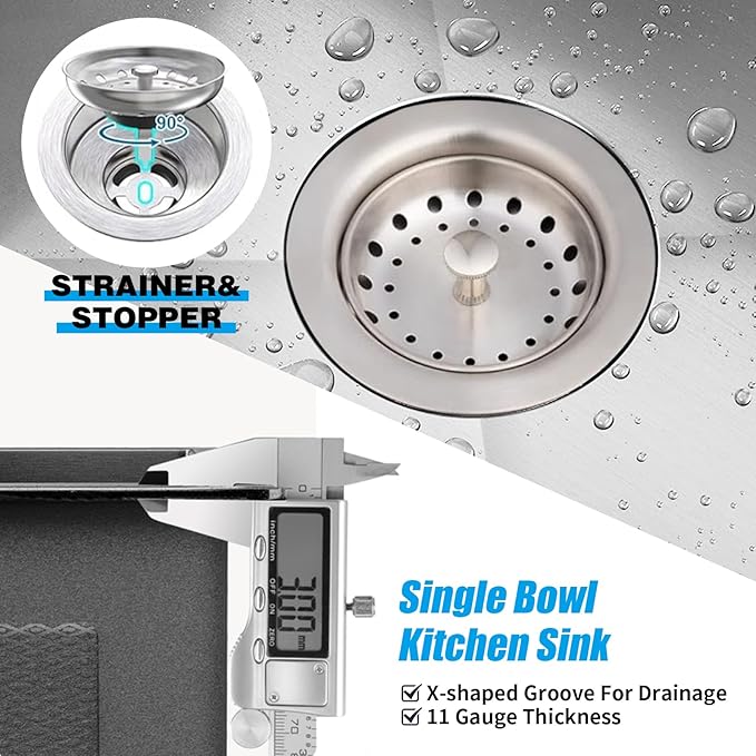 Kitchen Sink,25x18 Inch Stainless Steel Drop In Topmount Kitchen And Bar Sink Stylish and Modern Look Come With Bottom Grid,Drain Basket And Drain Assembly Add Elegance & Enhance Usability.