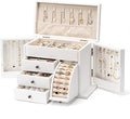 Jewelry Box Organizer, Solid Wood Jewelry Boxes for Women for Storage & Display Necklace Ring Earring Bracelet, Rustic Style Jewelry Organizer Box for Women Gifts (Weathered White)