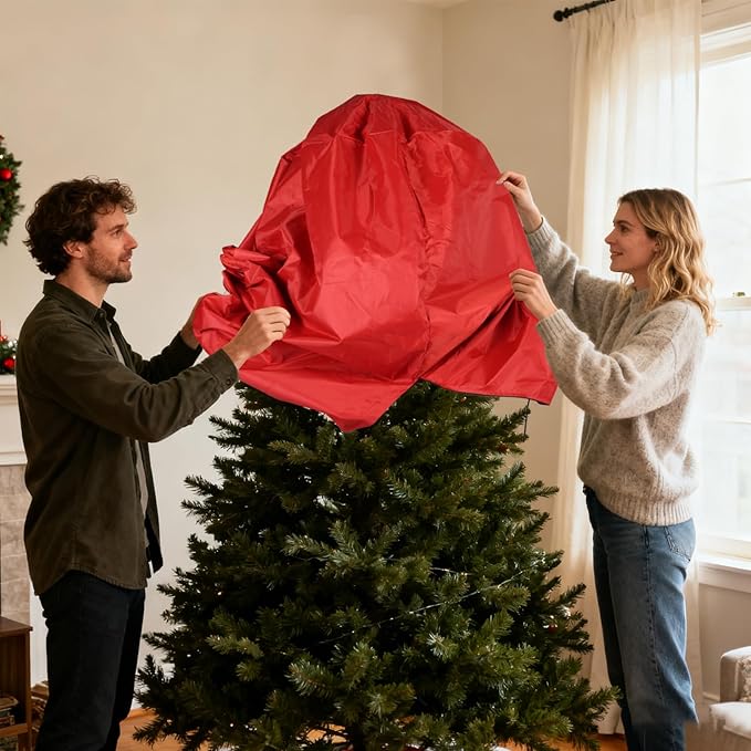 Upright Christmas Tree Storage Bag with Zipper & Adjustable Straps, Tear Resistant Storage Cover for 9 Ft Christmas Tree, Perfect for Easy Storage and Protection of Xmas Ornaments - Red