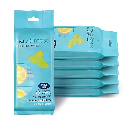 happimess WPE1005A-6SET On-the-Go Multi-Surface Cleaning Wipes, Lemon Scented Travel Wipes, 36 Mini Packs, 7 Wipes Per Pack (252 Total Wipes)