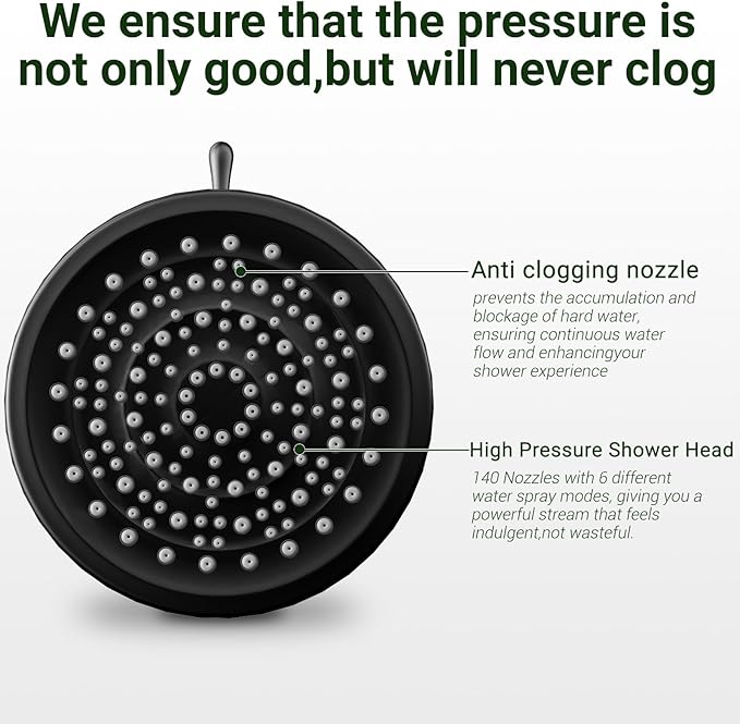 Filtered Shower head for Healthier Hair & Skin – Removes Chlorine & Heavy Metals,6 Mode Settings High Pressure Shower Head Filter for Hard Water, Easy install,One-touch Quickly Filter Replacement