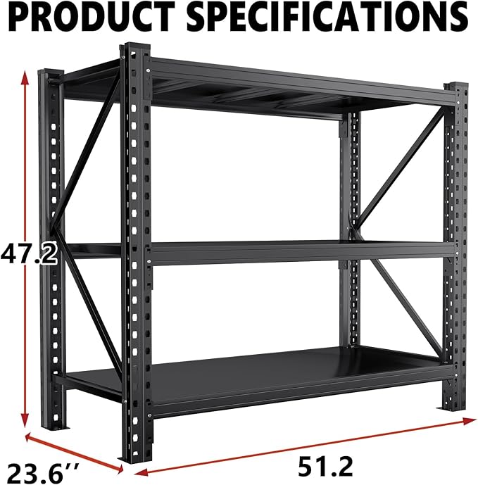 4200LBS Heavy Duty Garage Shelving, Industrial Grade Steel Shelving, High Load-Bearing Metal Shelf, Utility Shelving Unit, Storage Shelves for Garage Basement Woekshop, 51.2"W×47.2"H×23.6"D, Black