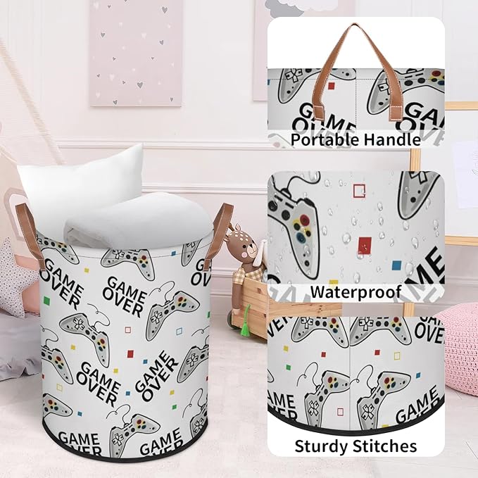 Play Game 62L Laundry Basket for Clothes Books Toys Adult Kids Rotundity Laundry Hampers Bin for Bathroom Kitchen Hotel