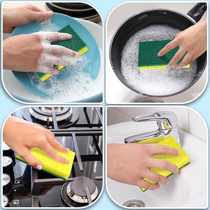 POWOBEST 24 Pack Heavy Duty Scrub Sponges,Multi-Purpose Kitchen Sponge, Efficiently Clean The Surface Stains,Used for Clean Kitchen Pots,Bowls,Bathrooms,Tiles,Wall Good Helper for Home Cleaning