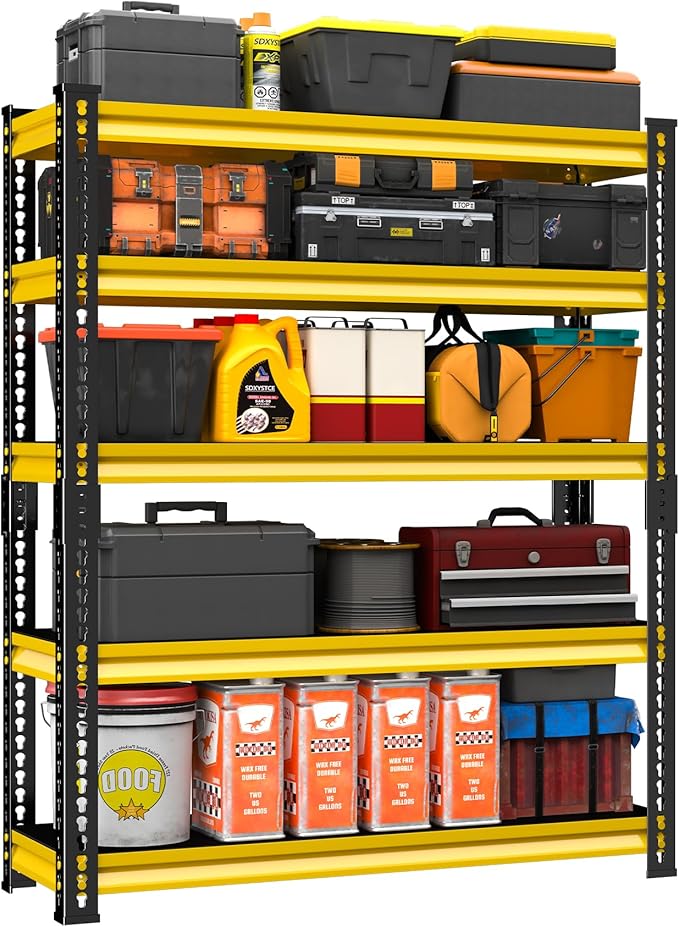 SDXYSTCE 48" W Garage Storage Shelves Heavy Duty, 2800LBS Loads Adjustable Garage Shelving, 5-Tier Metal Shelving Units and Storage Racks, Industrial Utility Shelf,48''Wx18''Dx78''H, Yellow