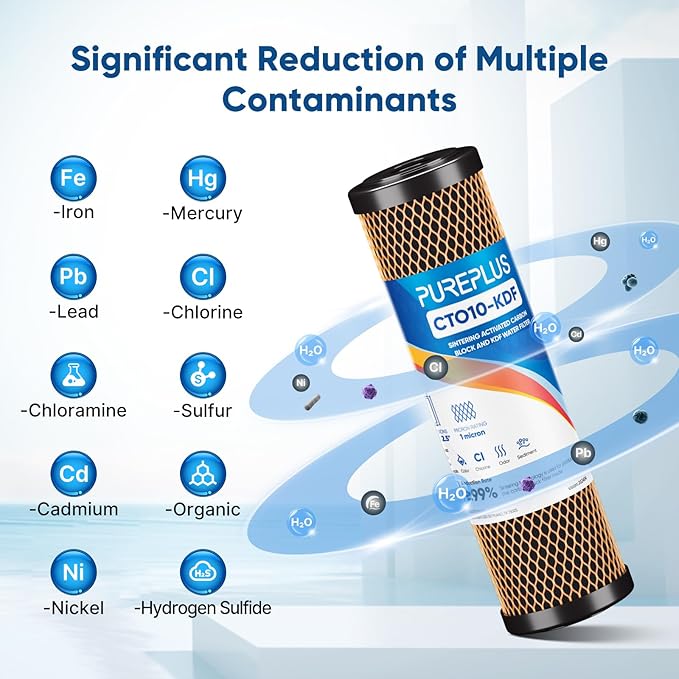 1 Micron 2.5" x 10" Whole House CTO Carbon Water Filter Cartridge Replacement for Under Sink Water Filter System, Dupont WFPFC8002, WFPFC9001, FXWTC, SCWH-5, WHEF-WHWC, WHCF-WHWC, AMZN-SCWH-5, 2Pack