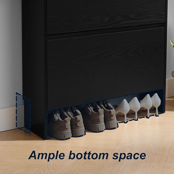 Shoe Cabinet Organizer with 2 Flip Drawers，Freestanding Shoe Rack Cabinet, Shoe Cabinet Storage for entryway, Foyer, Hallway, Black, 31.5" W