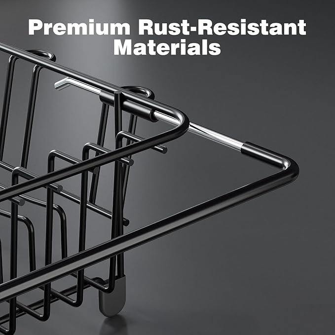 jouzevic Dish Drying Rack in Sink: Expandable, 3-Slot Utensil Holder, Anti-Slip Handle. Small Dish Rack: Ideal for Small Households. Kitchen Drying Rack: Black