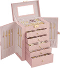 SONGMICS 6-Layer Jewelry Box Organizer with 5 Drawers, Jewelry Storage Case with Lock and Mirror, Large Storage Capacity, Gift for Loved Ones, for Necklaces, Watches, Jelly Pink UJBC152SA02S