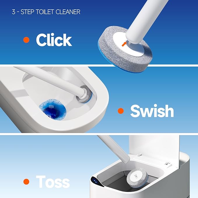 Disposable Toilet Brush and Holder Set with 30 Bowl Wand Cleaners Refill Pads, Bathroom Wall Mounted Toilet Bowl Cleaners Kit, Suitable for Toilets, bathrooms, and RVs.