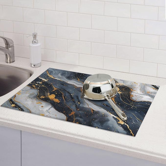Absorbent Dish Drying Mat For Kitchen Counter, Blue Marble Microfiber Dish Drying Pad, Kitchen Gadgets For Easy Clean Multi-Use